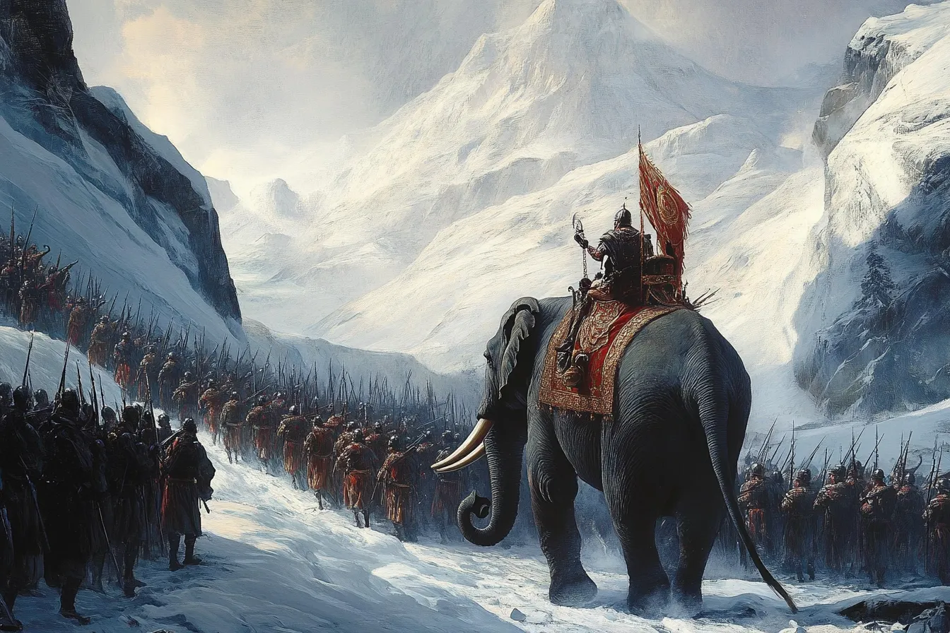 Illustrated interpretation of Hannibal cross the Alps